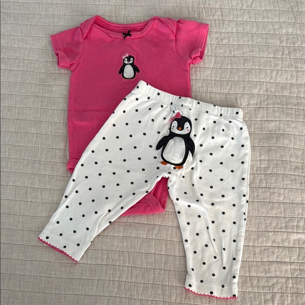 Carter's Playful Pink and White Penguin Set